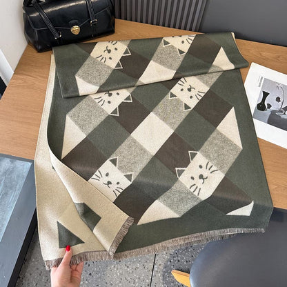 Geometric Square Blanket Scarf - Green - One Size - image 6