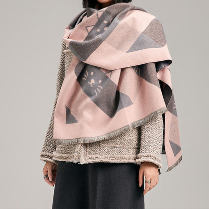 Geometric Square Blanket Scarf - Pink - One Size - image 0