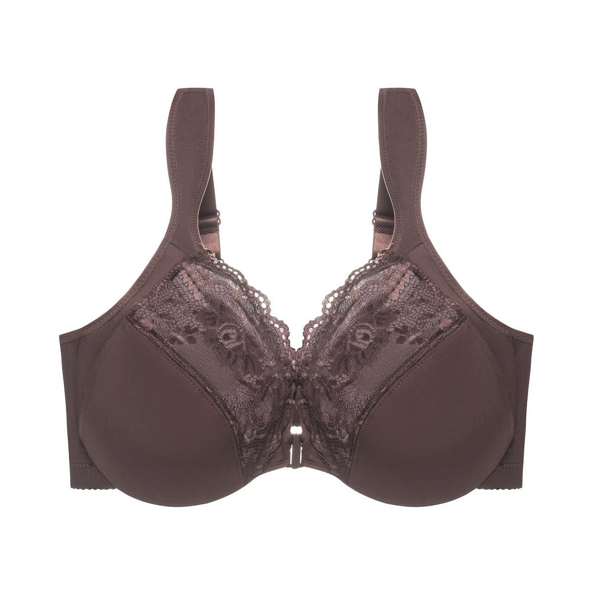 Wide Strap Front Closure Underwire  Bra - Coffee - 6XL - image 6