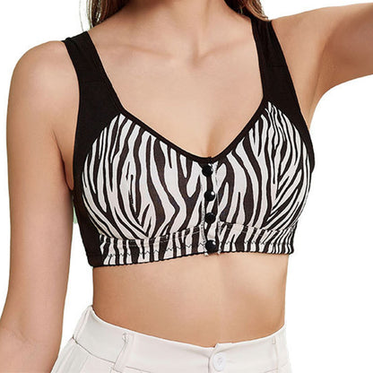 Front Closure Zebra Print Wireless Bra - Black - 58 - image 3