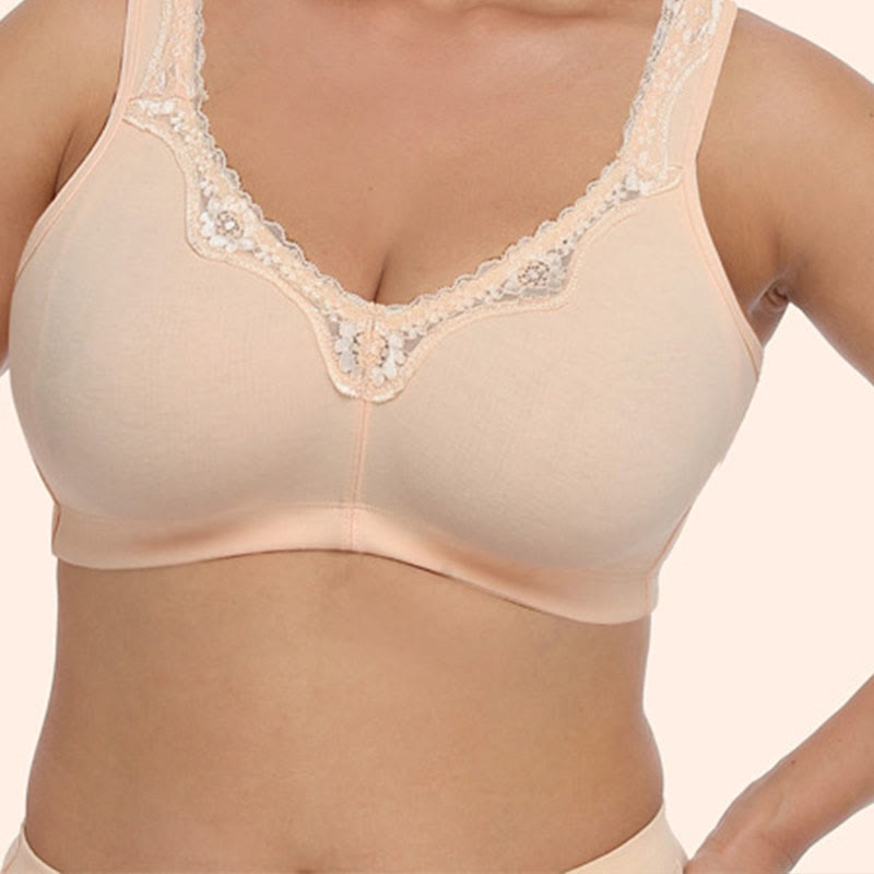 Lace Cotton Wireless Bra - Nude - 50 - F - image 1