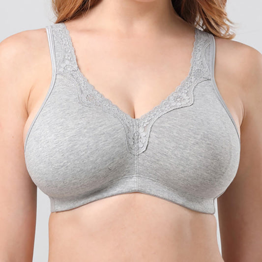Lace Cotton Wireless Bra - Grey - 50 - F - image 0