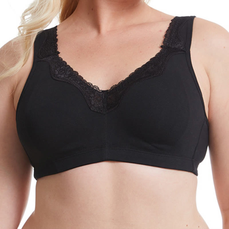 Lace Cotton Wireless Bra - Black - 50 - F - image 2