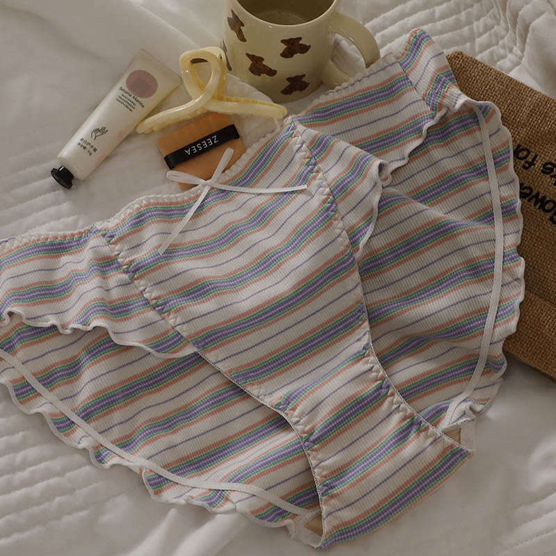 Striped Bow Panty(3 Packs) - White - 5XL - image 1