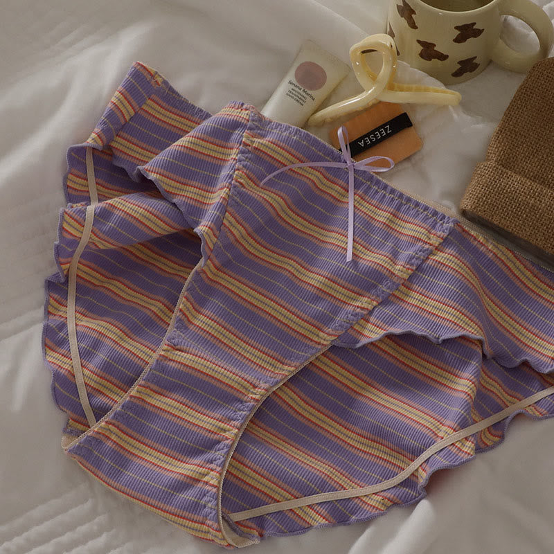Striped Bow Panty(3 Packs) - Purple - 5XL - image 4