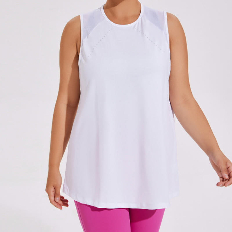 Plus Size Loose Mesh Stitching Sports Top - White - 4XL - image 0