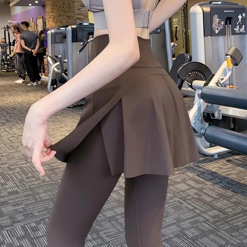 Yoga Hip-covering Sports Skirt Pants - Coffee - 2XL - image 2