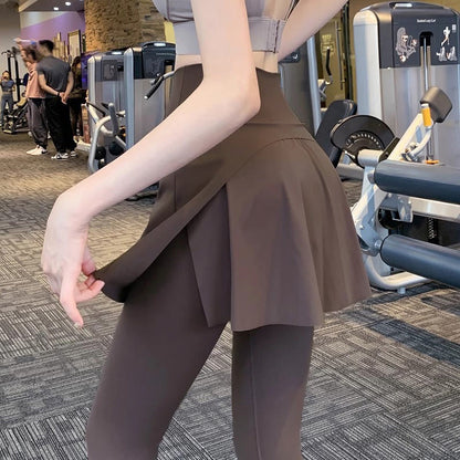 Yoga Hip-covering Sports Skirt Pants - Coffee - 2XL - image 2