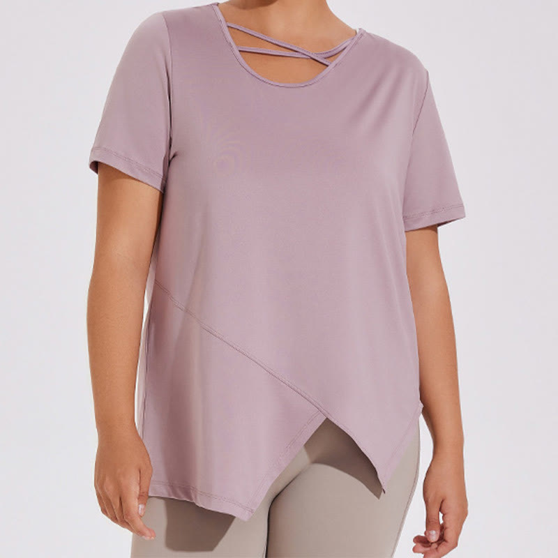 Plus Size Breathable Asymmetric Short sleeve Yoga Shirt - image 4