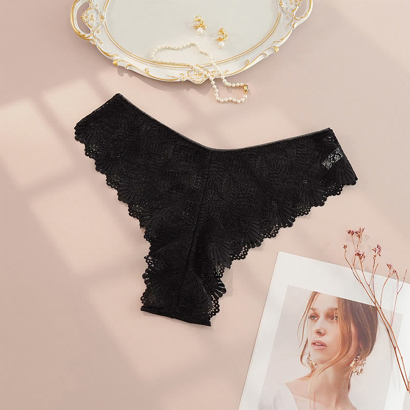 Sexy Low Rise Lace Thong(4 Packs) - Black - 4XL - image 4