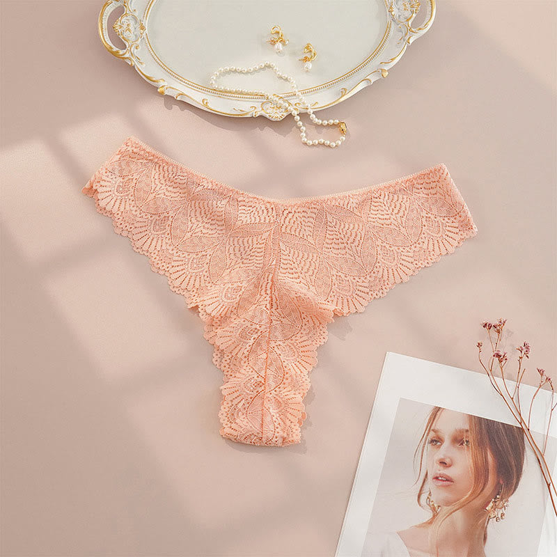 Sexy Low Rise Lace Thong(4 Packs) - Nude - 4XL - image 6