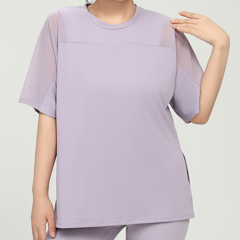 Plus Size Quick Dry Yoga Short Sleeve Shirt - Purple - 5XL - image 0