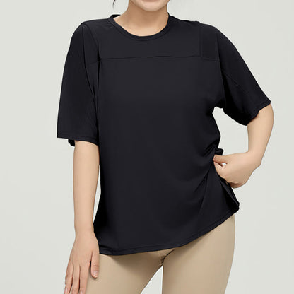Plus Size Quick Dry Yoga Short Sleeve Shirt - Black - 5XL - image 11