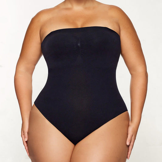 Plus Size Seamless Strapless Shapewear Bodysuit - Black - 4XL - image 0