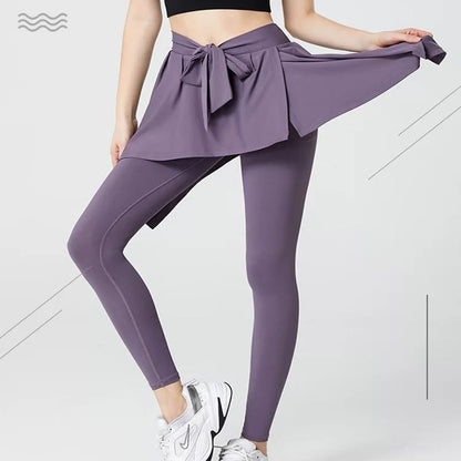 Plus Size 2 in 1 Workout Tie Waist Skirted Yoga Pants - image 4