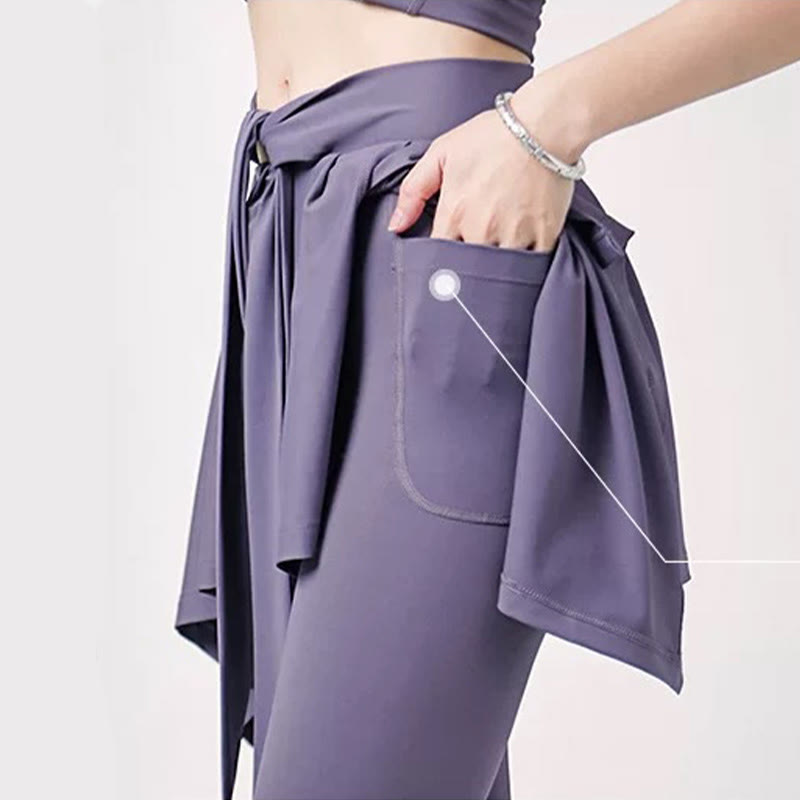 Plus Size 2 in 1 Workout Tie Waist Skirted Yoga Pants - image 6