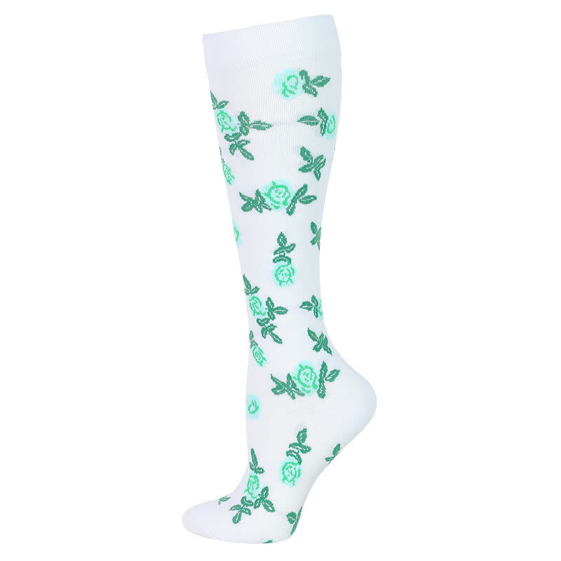 Blue Green Flower Compression Socks(6 Pairs) - White - S/M - image 5