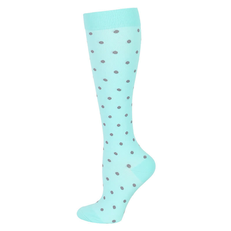 Blue Green Flower Compression Socks(6 Pairs) - Polka Dots - S/M - image 3