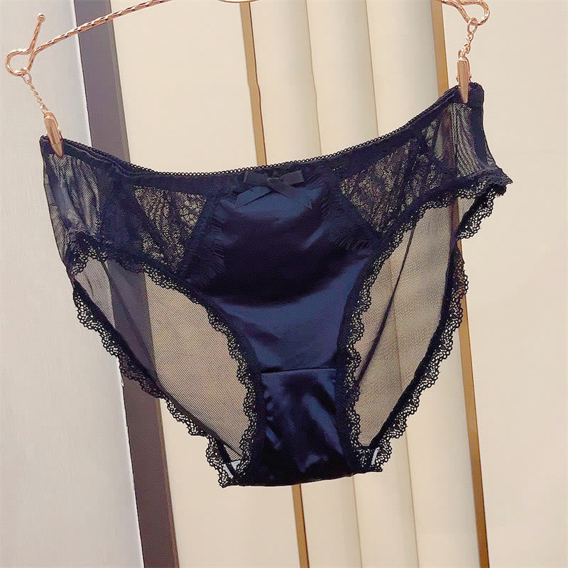 Sexy Satin Lace Bow Panty(3 Packs) - Black - 3XL - image 2