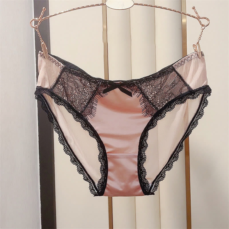 Sexy Satin Lace Bow Panty(3 Packs) - Pink - 3XL - image 3