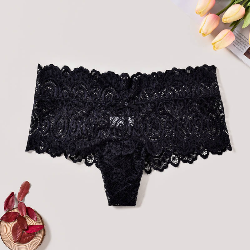Sexy Lace Cotton Crotch Thong(3 Packs) - Black - 4XL - image 4