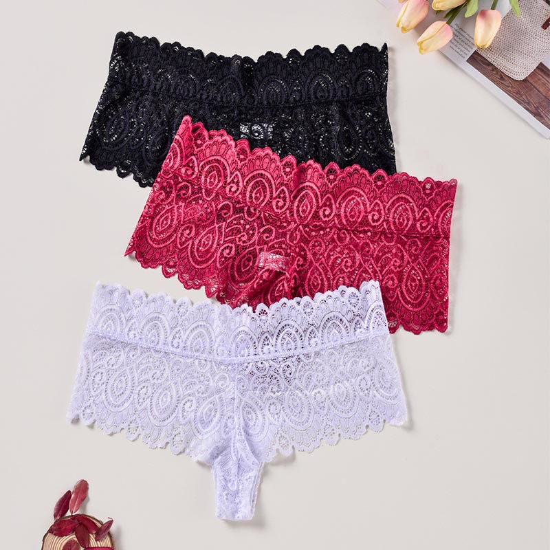 Sexy Lace Cotton Crotch Thong(3 Packs) - image 2