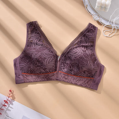 Front Zipper Push Up Wireless Bra - Purple - 4XL - image 2