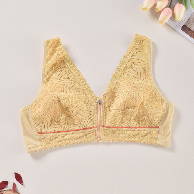 Front Zipper Push Up Wireless Bra - Apricot - 4XL - image 3