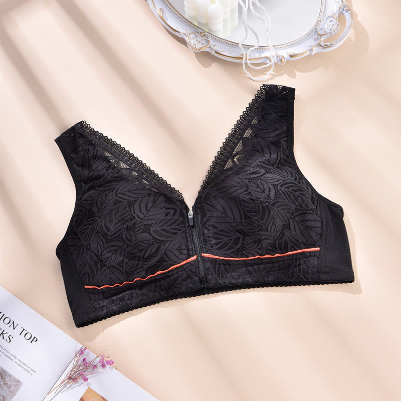 Front Zipper Push Up Wireless Bra - Black - 4XL - image 4