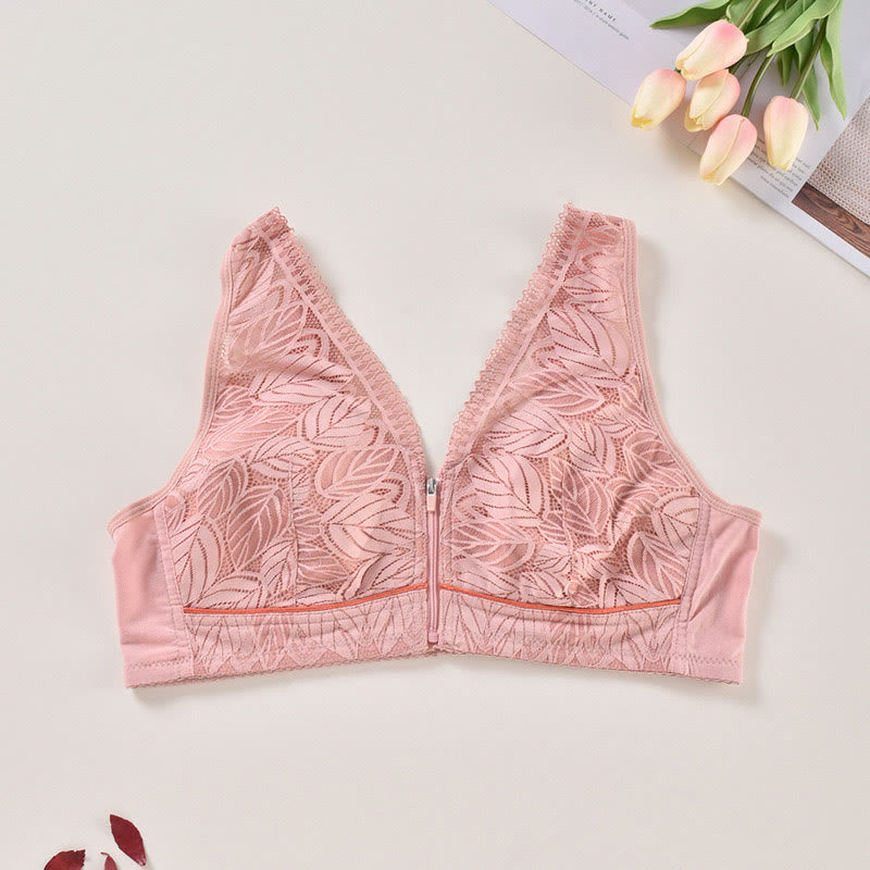 Front Zipper Push Up Wireless Bra - Pink - 4XL - image 1