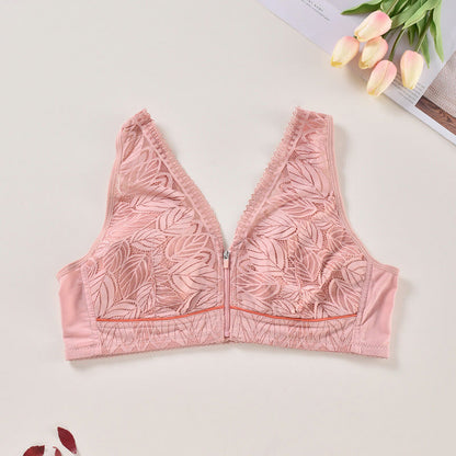 Front Zipper Push Up Wireless Bra - Pink - 4XL - image 1