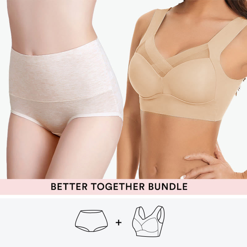 Bundle Wireless Bras +High Waist Panty - Nude - 7XL - 6XL - image 1