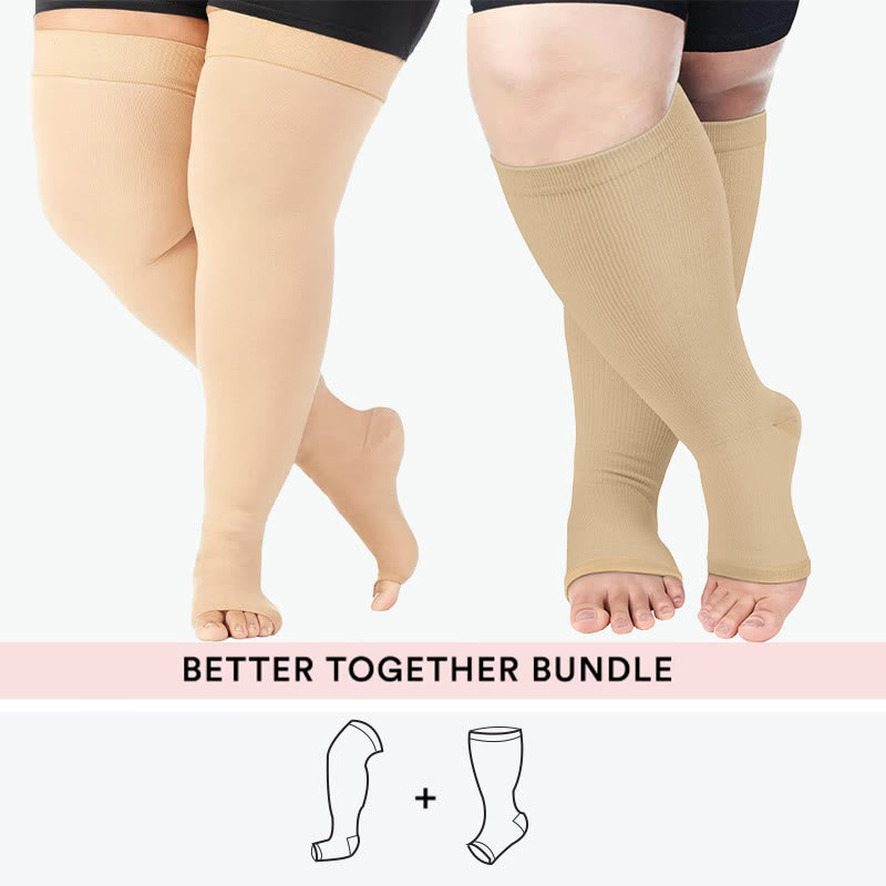 Bundle Plus Size Thigh High + Open Toe Compression Socks - Nude - 7XL - 4XL - image 1