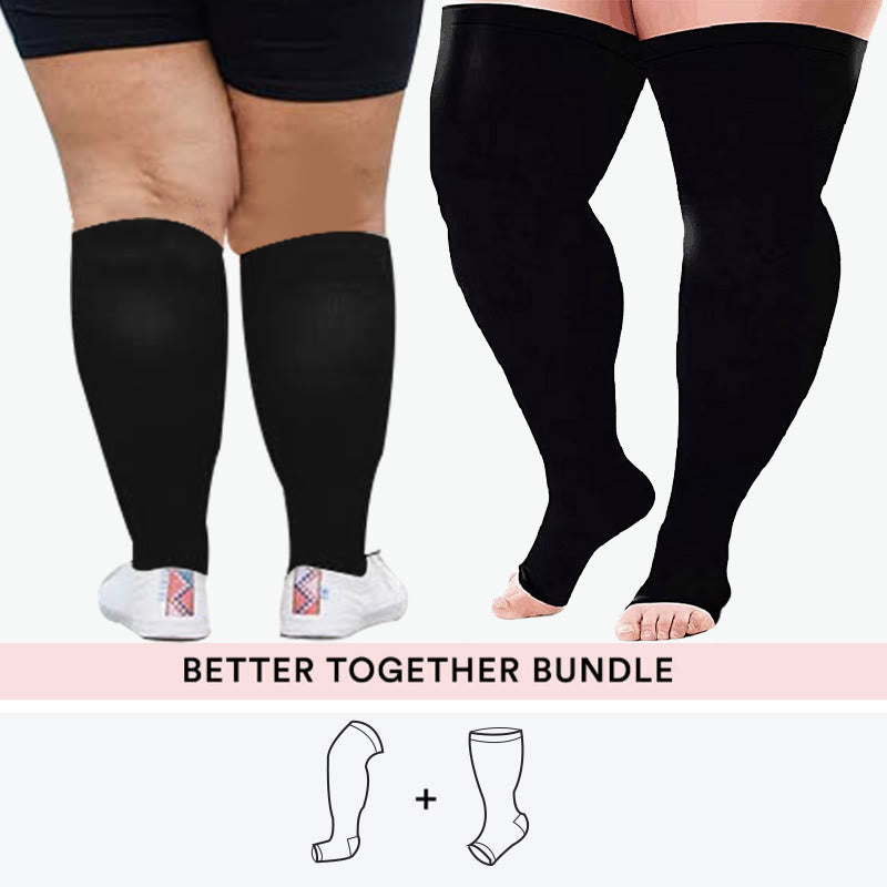 Bundle Plus Size Thigh High + Open Toe Compression Socks - Black - 7XL - 4XL - image 1