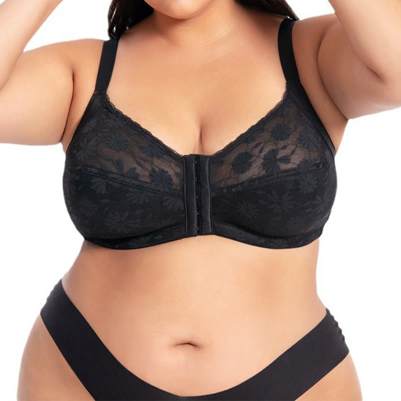 Plus Size Front Buckle Lace Wireless Bra