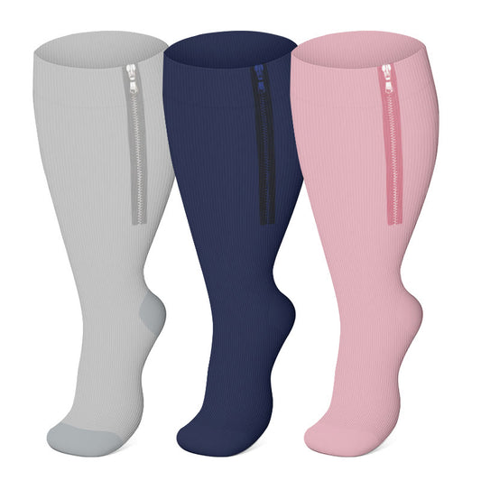 Plus Size Solid Color Zipper Compression Socks 2XL-7XL - image 0