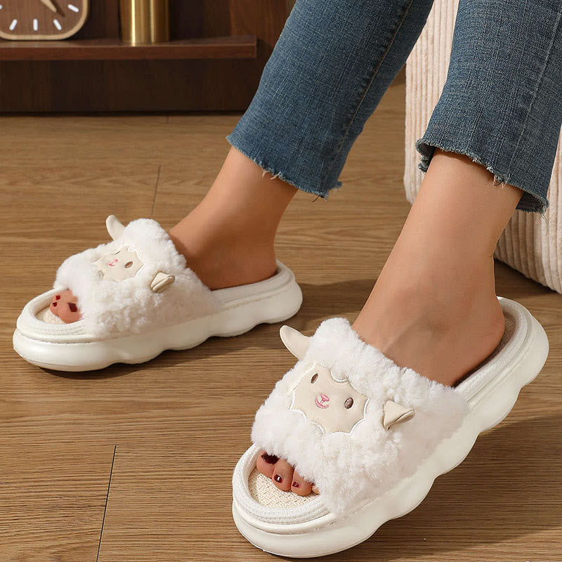 Plus Size Open Toed Lamb Slippers - image 3
