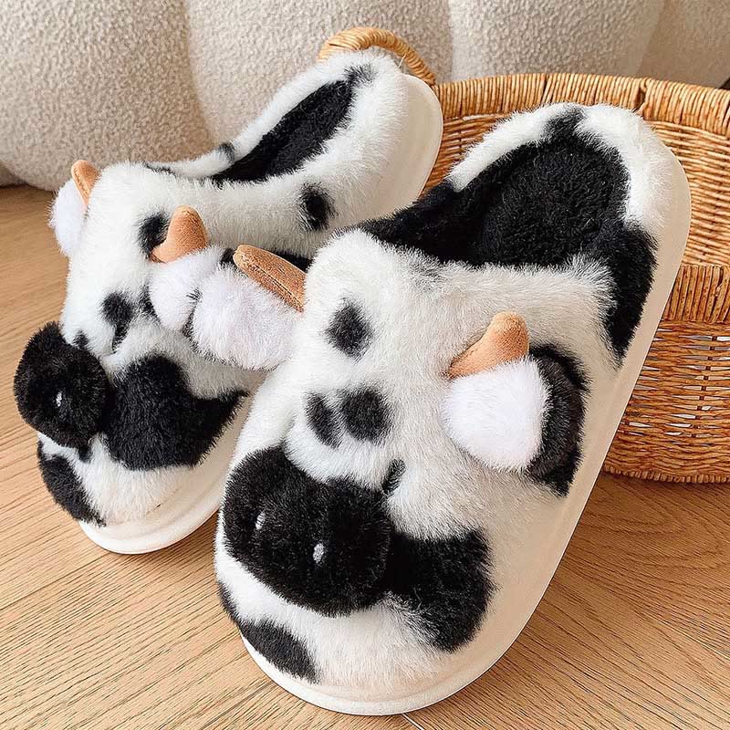 Plus Size Plush Cow Slippers - Black - EU44-45(US9-10) - image 8