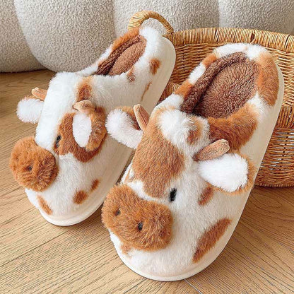 Plus Size Plush Cow Slippers - Brown - EU43-44(US9-10) - image 6
