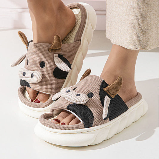 Plus Size Funny Patchwork Cow Slippers - image 0