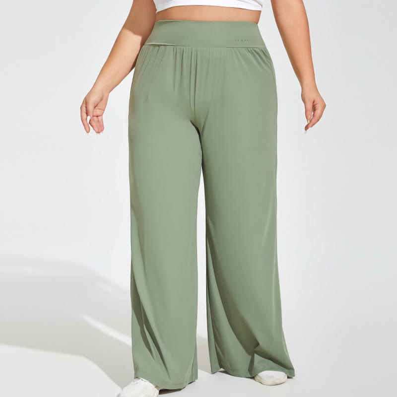 Plus Size High Waist Yoga Wide Leg Fitness Pants - Green - 4XL - image 2