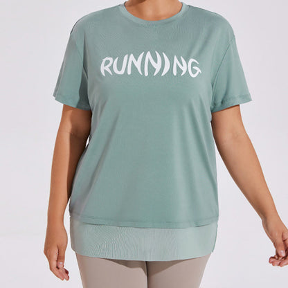 Plus Size Mesh Splicing Loose Yoga Short Sleeves Shirt