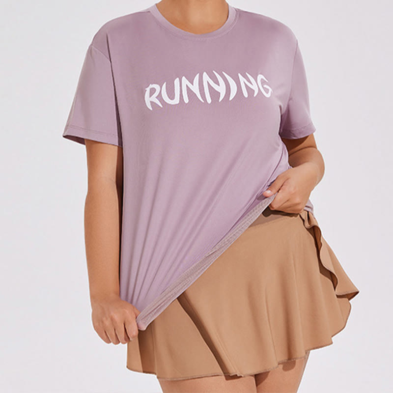 Plus Size Mesh Splicing Loose Yoga Short Sleeves Shirt