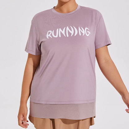 Plus Size Mesh Splicing Loose Yoga Short Sleeves Shirt