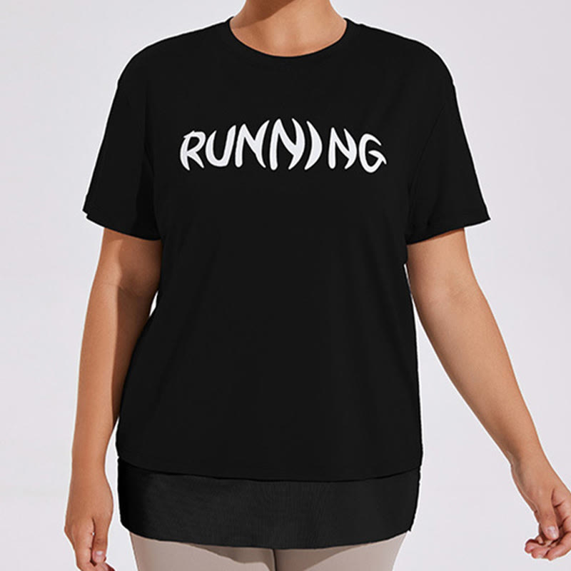 Plus Size Mesh Splicing Loose Yoga Short Sleeves Shirt