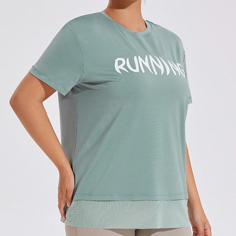 Plus Size Mesh Splicing Loose Yoga Short Sleeves Shirt