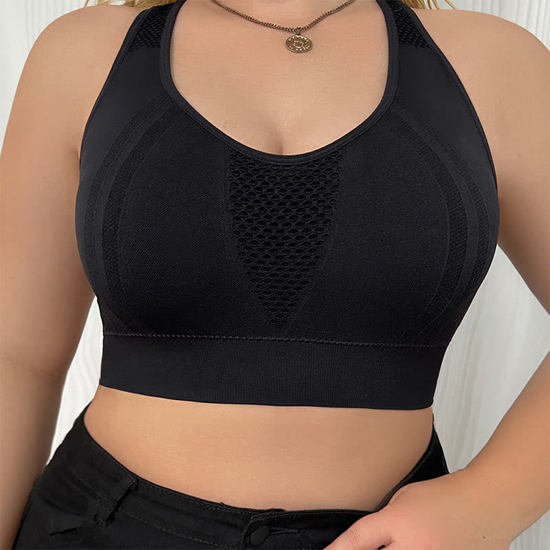 Plus Size Hollow Back See-through Sports Wireless Bra