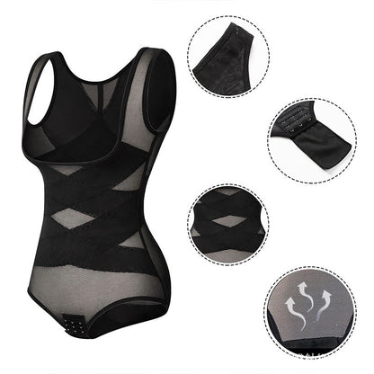 Plus Size Sexy Cross-strap Tummy Control Mesh Shapewear