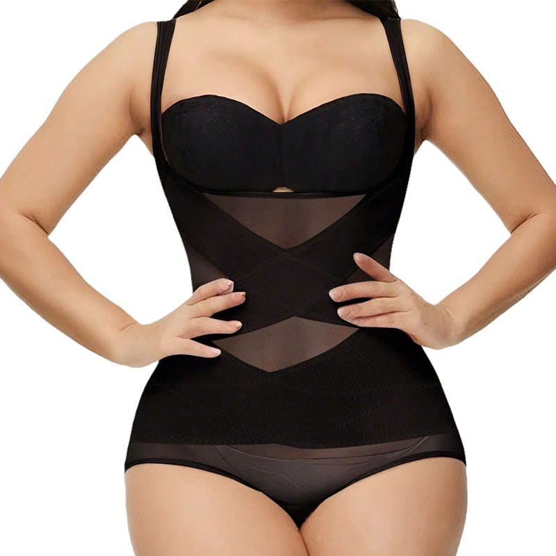 Plus Size Sexy Cross-strap Tummy Control Mesh Shapewear