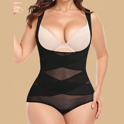 Plus Size Sexy Cross-strap Tummy Control Mesh Shapewear